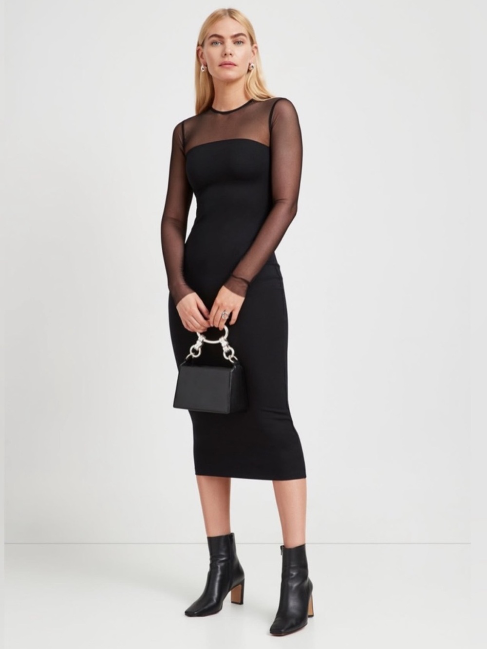 Marcella NYC Mayte European Ponte & Mesh Dress Size Medium Black